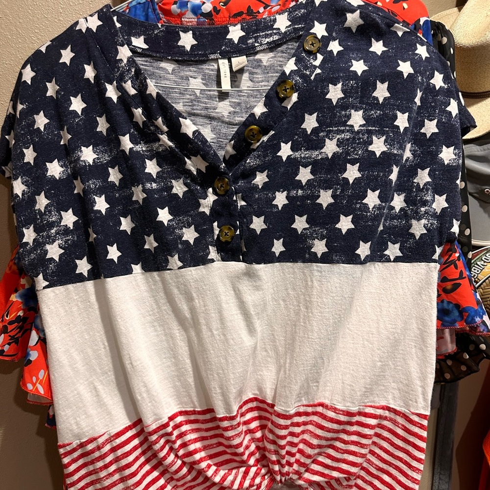 Large red white and blue blouse, like new.